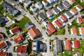 An overhead view of houses